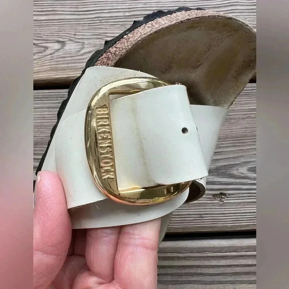 BIRKENSTOCK MADRID BIG BUCKLE SLIDE SANDALS NATURAL LEATHER PATENT Sz 36 (5-5.5) - Picture 7 of 11